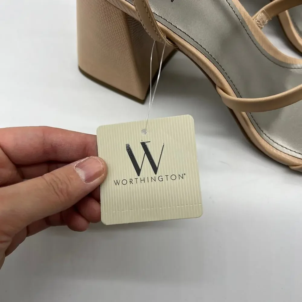 Worthington Womens Pico Heeled Sandals Nude Color Size 9.5M